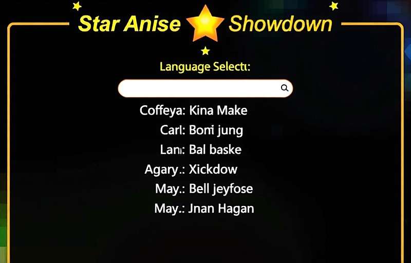 Star Anise Showdown Language Selection Star Anise Showdown language selection screen showing various Indian language options