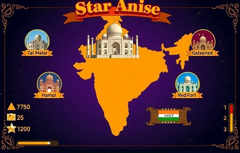 Star Anise Showdown Battle Arenas Star Anise Showdown game map showing different battle arenas across India including Taj Mahal, Hampi, and Red Fort